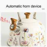 Flower Pattern Whistling Kettle, Vintage Stove Top Tea Pot With Anti Hot Handle for Gas Hob and V1237-MS-724-128