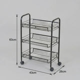 CARLA HOME 3 Tier Rolling Kitchen Trolley Cart - Metal Mesh - Black - Basic - Steel V178-36464