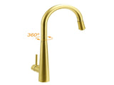 Round Brushed Gold Pull Out Kitchen Sink Tap Basin Mixer Faucet Flexible Spout V1233-KRD515G