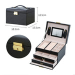 Jewellery Box With Mirror Double Drawers Organizer Storage Lock Case V462-FB-54-03