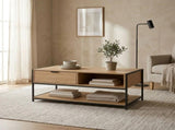 CARLA HOME Coffee Table with Drawer - Wood and Metal Frame - Brown - Rustic - Steel V178-36468