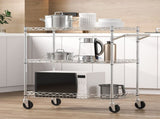 Kitchen Utility Cart, 3 Tiers, Wire Rolling Cart with 300kg Capacity, Steel Service Cart on Wheels, V952-WGCFTCCB30X184GWTV0