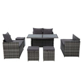 Gardeon Outdoor Dining Set Sofa Lounge Setting Chairs Table Ottoman Grey Cover ODF-SDBOSS-3OTM-GE-COVER