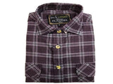 Mens Half Placket Flannelette Long Sleeve Pullover Shirt 100% Cotton Check Authentic Flannel V563-FS-HP18-BKPURPLE99-S