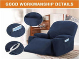 Power Lift Recliner Chair Cover, Stretch Jacquard Slipcover with Side Pocket, Navy Blue V1188-MS-721-273