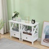 2-tier Bedside Table with Storage Drawer 2 PC Rustic White V264-TAB-710C-WHE-2PC-1