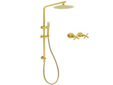 Brushed Gold Twin Shower Set 8" Round Head One Mode Handheld Sliding Rail Arm Classic Mixer V1233-S4902ABGSS019CBGKSR108GKCR201BG