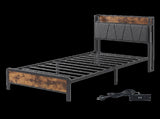Levede Single Bed Frame Industrial Tufted Soft Storage Headboard USB Charge BF1057-S-DG-AU