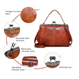 New Elegant Waterproof Womens Leather Kiss-Lock Tote Handbag, Vintage Crossbody Bag, Vintage V1366-AZ2-W-11602