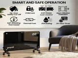 Pronti Glass Panel Convection Heater with Remote Control LED Display Black HEA-GPL-E20-BK
