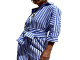 Women'S Shirt Dress Casual Lapel 3/4 Sleeve Button-Down Collar Slit Tie Resort Maxi Dress Brown M V1370-AZ4-10412