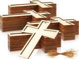 48 Pack Cross Wooden Hanging Ornaments Unfinished Wood Blank Cross Craft with Gold String for Easter V1258-DP02-C-2275