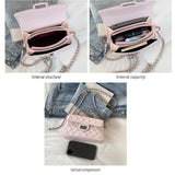 SilveryQuilted Chain Shoulder Bag with Silvery Star Charm - PU Leather Small Square Crossbody V888-ELOSUNG56163-2
