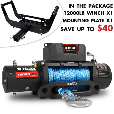 X-BULL 4x4 Electric Winch 12V 12000LBS synthetic rope 4WD Car with winch mounting plate V211-AUEB-XBEW006WP009V