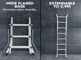 Bullet 2.9m Folding Aluminium Multipurpose Ladder, w/ Workshelf Platform, Spring Assisted Rapid V219-TOLLDABU29AA