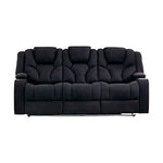 3+1+1 Seater Electric Recliner Stylish Rhino Fabric Black Lounge Armchair with LED Features V43-SET-ARN-3R+1R+1RBL