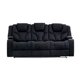 Electric Recliner Stylish Rhino Fabric Black Couch 3 Seater Lounge with LED Features V43-REC-ARN3RBL
