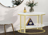 White Marble Side End Table Round Coffee Accent Table Nightstand Gold Iron Frame V767-JJ-XZ636