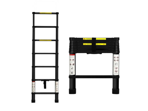 Traderight Multipurpose Aluminium Ladder Telescopic 2M Black 2 Meter HW0076-2M-BK_NZ