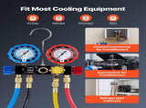 AC Manifold Gauge Set for R134a R404A R1234yf R22 Refrigerant, 4 Way AC Gauge with 1.5m Hoses, V952-JXLMB4TLDSTXOAEMC001V0