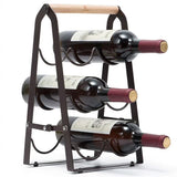 Rustic 6-Bottle Foldable Wine Rack - Metal Countertop Holder with Wooden Handle V888-ELOSUNG38264