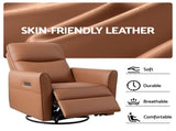 Artiss Swivel Recliner Chair PU Leather Rocking Reclining Sofa with Charging Ports LED Brown RECLINER-A21-LED-PU-BR