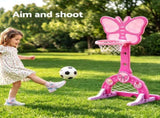Keezi 3-in-1 Kids Basketball Hoop Soccer Goal Golf Game Set with Balls Pink BAS-HOOP-KID-S-PK