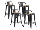 Artiss 4x Bar Stools Kitchen Counter High Chair Dining Stackable Metal Black BA-KJ-J004-WDX4