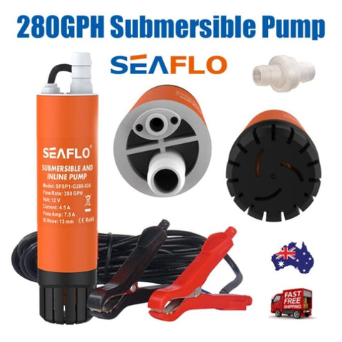 Submersible Pump 12V 280G/H Boat Caravan Inline Water Pump SEAFLO SFSP1-G280-02 V201-SFLO0012OR8002AU