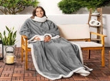 Grey 180 x 120CM Extra Large Wearable Wrap Blanket with Sleeves and Large Pocket, Cozy Thickened V888-ELOSUNG52504