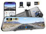 12" Black Dual 4K1080P Rear View Mirror Dash Cam with WiFi 6, GPS, Night Vision, 64GB V178-59111