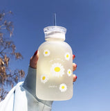 480ml Milk Juice Cute Water Bottle with Scale 2 Lids Little daisy Matte Portable Transparent Water V1192-AZ-W-17054
