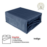 Indigo 800TC Luxury Cotton Self-Stripe Sheet Set King 40 cm Wall King V442-ATX-SHEETS-800TCSELFSTRIPE-INDIGO-KI
