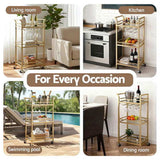 Artiss Kitchen Island Cart Trolley Rolling Serving Storage Wine Glass 43cm Gold FUR-Z-BC-GLASS-43