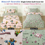 MOJANG Minecraft Reversible Cotton Boys Girls Quilt Cover Set Single V442-CAP-QUILTCS-MINECRAFT-PINKGREY-SB