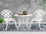Gardeon 3PC Outdoor Setting Bistro Set Chairs Table Cast Aluminum Patio Furniture Rose White GB-CALU-3PC-XG1015-WH