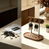 Natural Wood Mushroom Peg Entryway Organizer Wide Tray with Rust-Proof Hooks, Keys & Small Items V1232-ZMYSJ-001