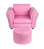 Kids Pink Couch Sofa Chair w/ Footstool in PU Leather V196-KS541P_K