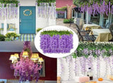 14PCS Ceiling Artificial Wisteria Flower Six Leaf Purple Blue Fake Vines Decoration for Wedding Home V1294-YM0512-3115220121711