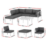 Gardeon 6PCS Outdoor Sofa Set Aluminium Table and Chairs Lounge Patio Furniture ALU-SOFA-AL-6PCS-WH-AB