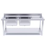 SOGA 160*70*85cm Stainless Steel Left Dual Sink Bowl Work Bench Commercial Restaurant Food Prep SINKBENCHSS20482B