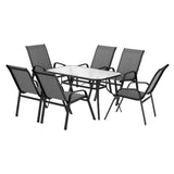Gardeon 7PC Outdoor Dining Set Table and Chairs Patio Furniture Bistro Set Garden Grey FF-DINING-140-7PCS-GE