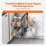 Min 15"W Opening Blind Corner Pull Out Organizer, 2 Tier 4 Shelf Kitchen Cabinet Organizer, Chrome V952-MJSNLDGG2C25YYEKJV0