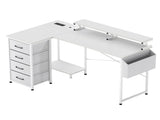 Levede L Shaped Gaming Desk with Storage Drawers White DH1072-WH-AU