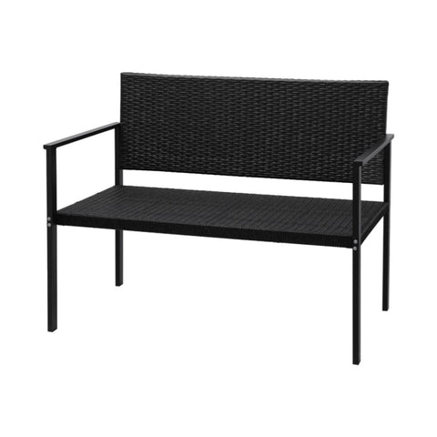 Gardeon Outdoor Garden Bench Seat Rattan Chair Steel Patio Furniture Park Black GB-RATTAN-BK