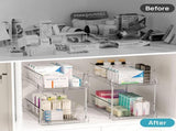 2 Pack Bathroom Organizer, 2 Tier Clear Under Sink Organizers Vanity Countertop Storage V1079-BATHO2