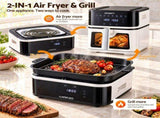 Devanti 8L Air Fryer BBQ Grill 2-in-1 Flip 1650W Touch Control Oil Free White AF-K-H-8L-WH