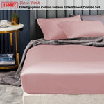 Ramesses 1500TC Elite Egyptian Cotton Sateen Fitted Sheet Combo Set Rose Pink Mega Queen V442-KIT-FITTEDSS-1500TCEGYPTIANC-ROSEPINK-MQ