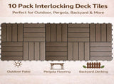 10PCS Interlocking Patio Deck Tiles 30cm x 30cm Outdoor Wood Flooring for Patio Garden Balcony V324-DTWPC-30-WAL-10P
