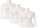 3x Womens Fishnet Mesh Top Long Sleeve Sheer Stretch See Through Costume - White V563-JD-12168-3-WHT
